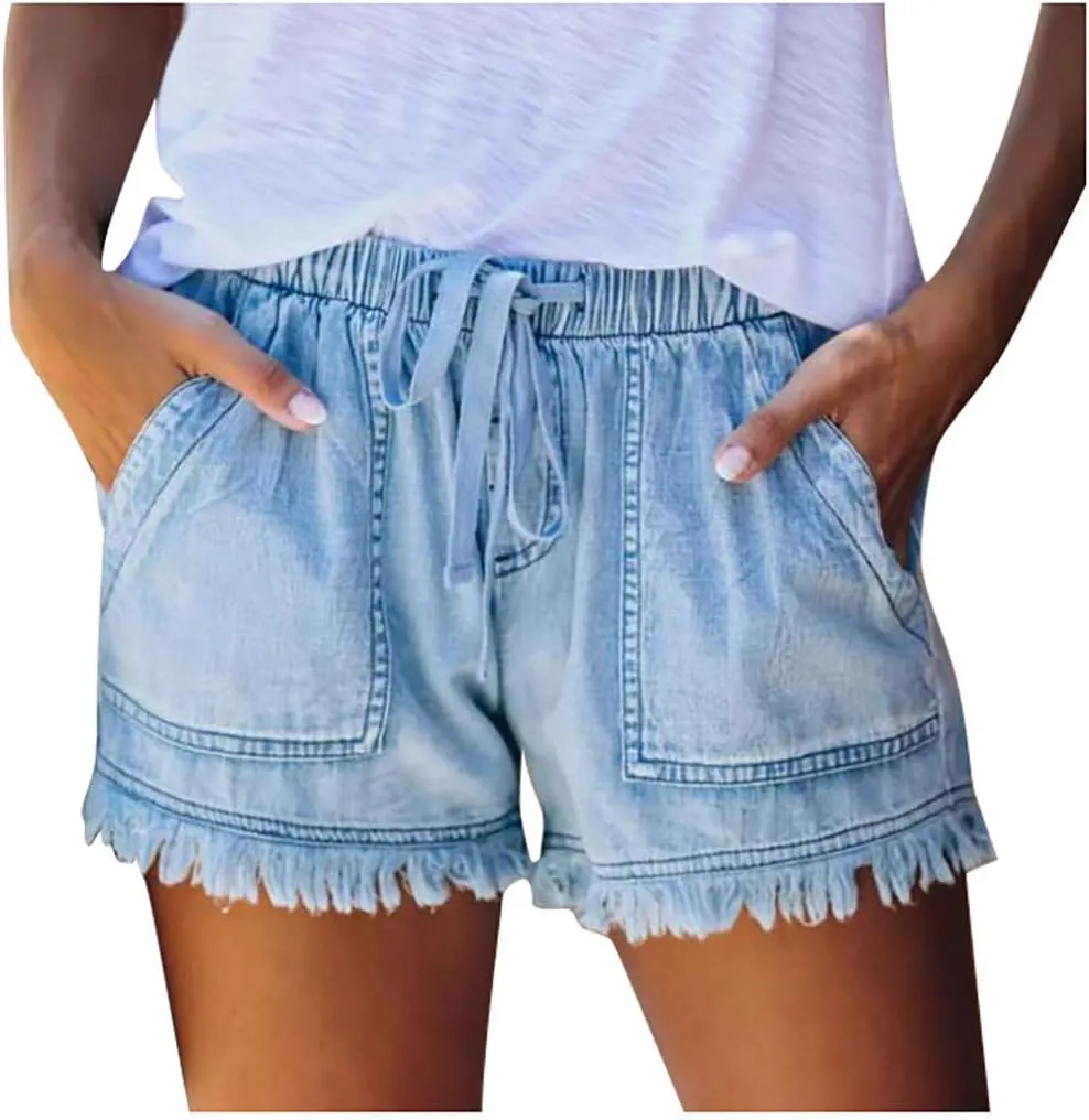 Womens Jean Shorts Plus Size High Waisted Stretchy Casual Denim Shorts Ripped Frayed Hem Summer Trendy Holiday Pants