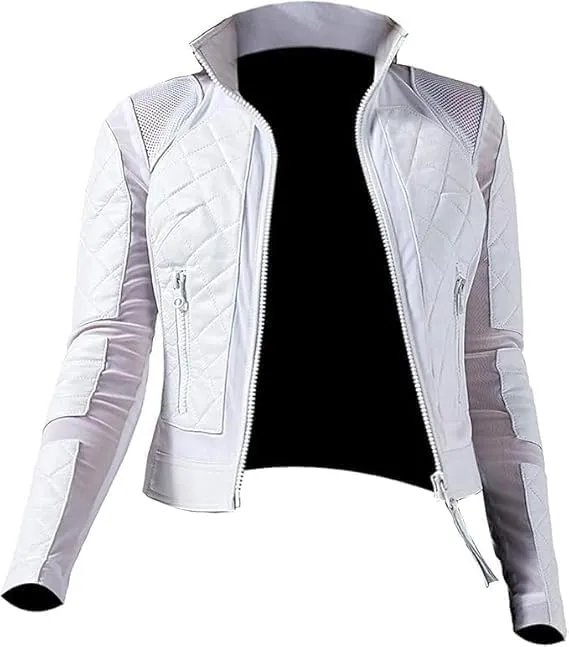Women's Lambskin Leather Diamond Quilted Moto Riding Lace-up Motorcycle Jacket (XL)