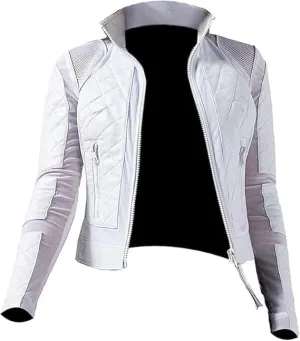 Women's Lambskin Leather Diamond Quilted Moto Riding Lace-up Motorcycle Jacket (XXL)