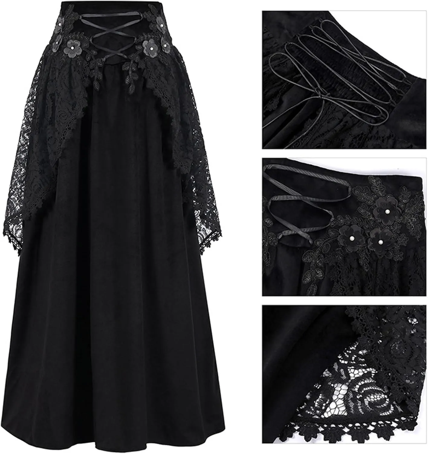 Womens Maxi Skirts High Waisted Solid Color Swing Skirt Dark Style Irregular Skirt Trendy Long Skirts with Pockets