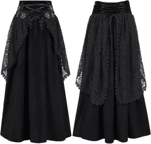 Womens Maxi Skirts High Waisted Solid Color Swing Skirt Dark Style Irregular Skirt Trendy Long Skirts with Pockets