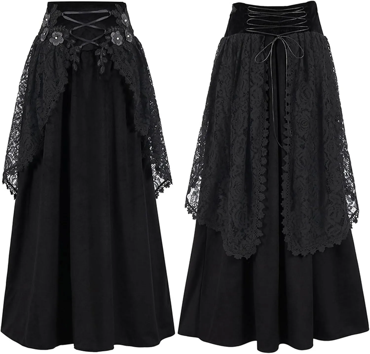 Womens Maxi Skirts High Waisted Solid Color Swing Skirt Dark Style Irregular Skirt Trendy Long Skirts with Pockets