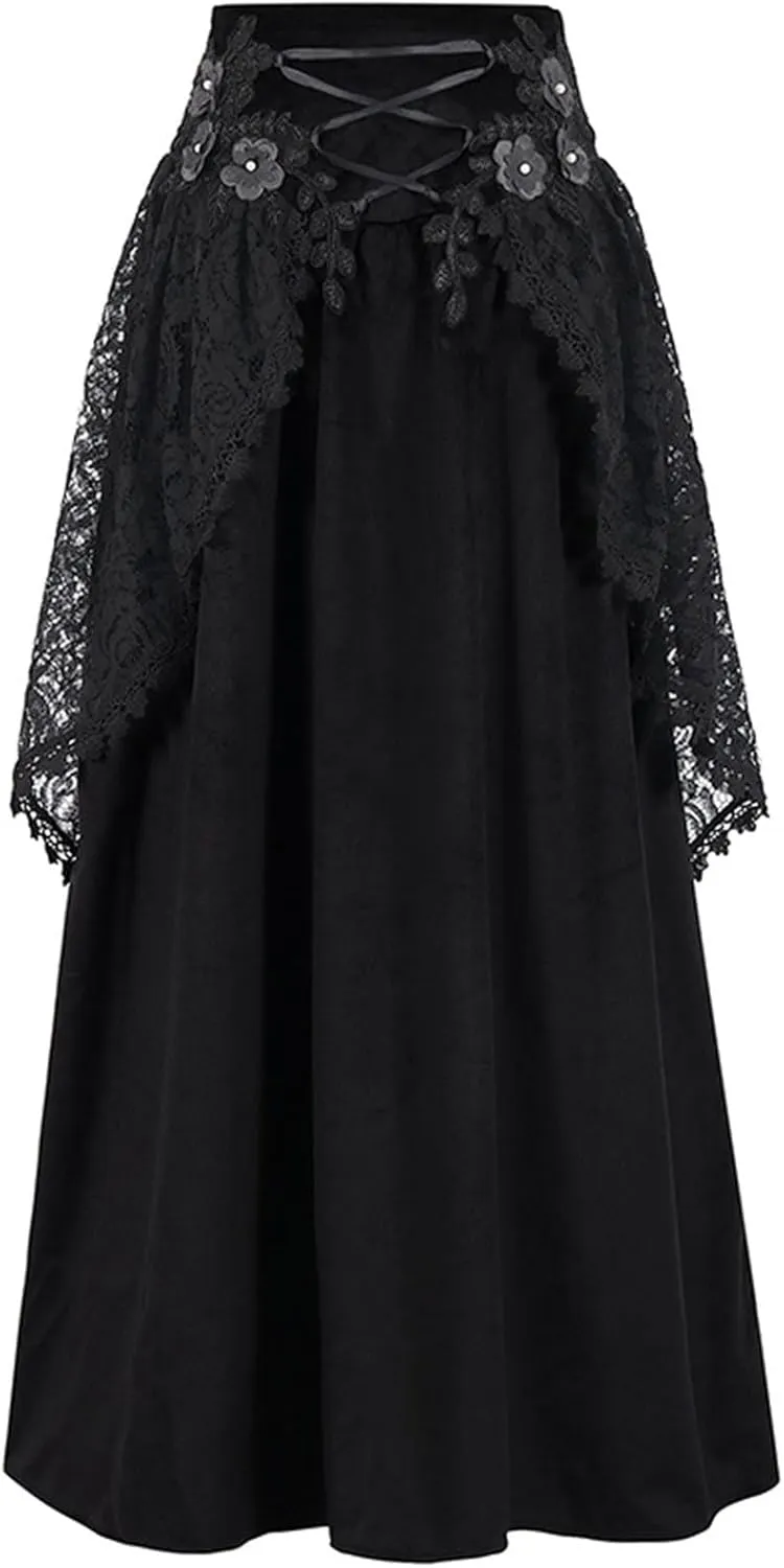 Womens Maxi Skirts High Waisted Solid Color Swing Skirt Dark Style Irregular Skirt Trendy Long Skirts with Pockets