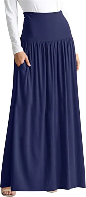 Womens Maxi Skirts High Waisted Solid Color Swing Skirt Dark Style Irregular Skirt Trendy Long Skirts with Pockets