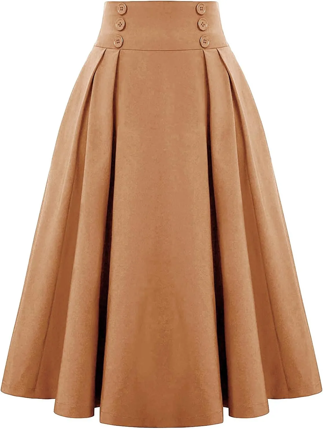 Womens Midi Skirts Vintage High Waist Business Casual Office Wear to Work Pleated A-Line Flared Long Skirt Dresses