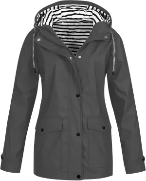 Womens Raincoats Waterproof Rain Jacket Lightweight Hooded Active Outdoor Trench Coats Zip Up Windbreaker 2024