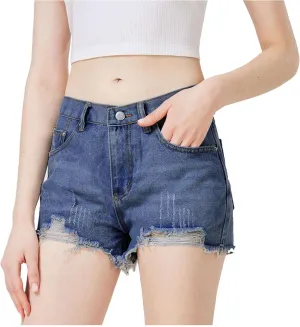 Womens Ripped Denim Jean Shorts Pack,Mid Waist Jean Shorts for Ladies，Frayed Raw Hem Casual for 2025 Summer