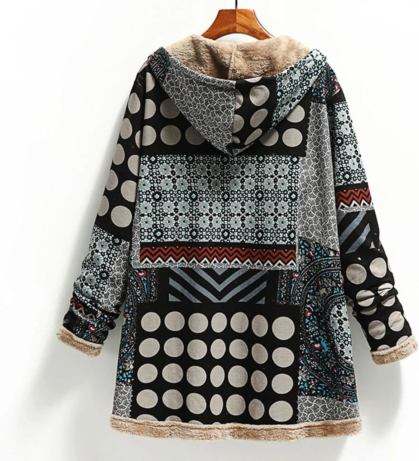 Womens Sherpa Fleece Coat Hiking Fashion Winter Coat Vintage Aztec Hoodie Button Down Sherpa Outerwear with Pockets