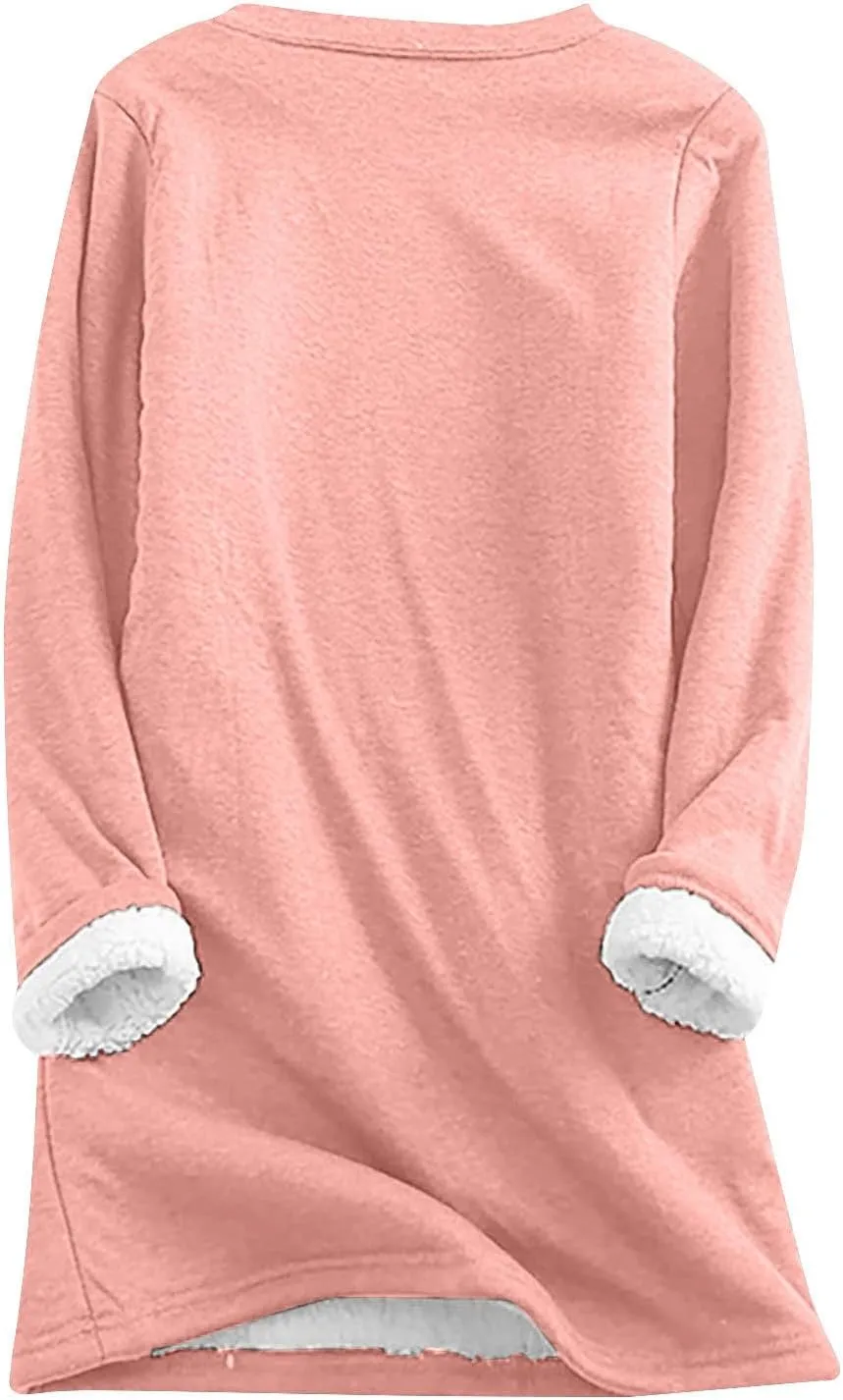 Womens Sherpa Lined Lounge Set 2 Piece Outfits Fleece Pullover Tops with Pants Loungewear Soft Warm Cozy Pajamas Sets