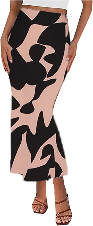 Womens Skirt 2024 Floral Print Hip-Wrapped Tight Skirts Sexy Ruched Solid Color Bodycon Skirt High Waisted Skirts