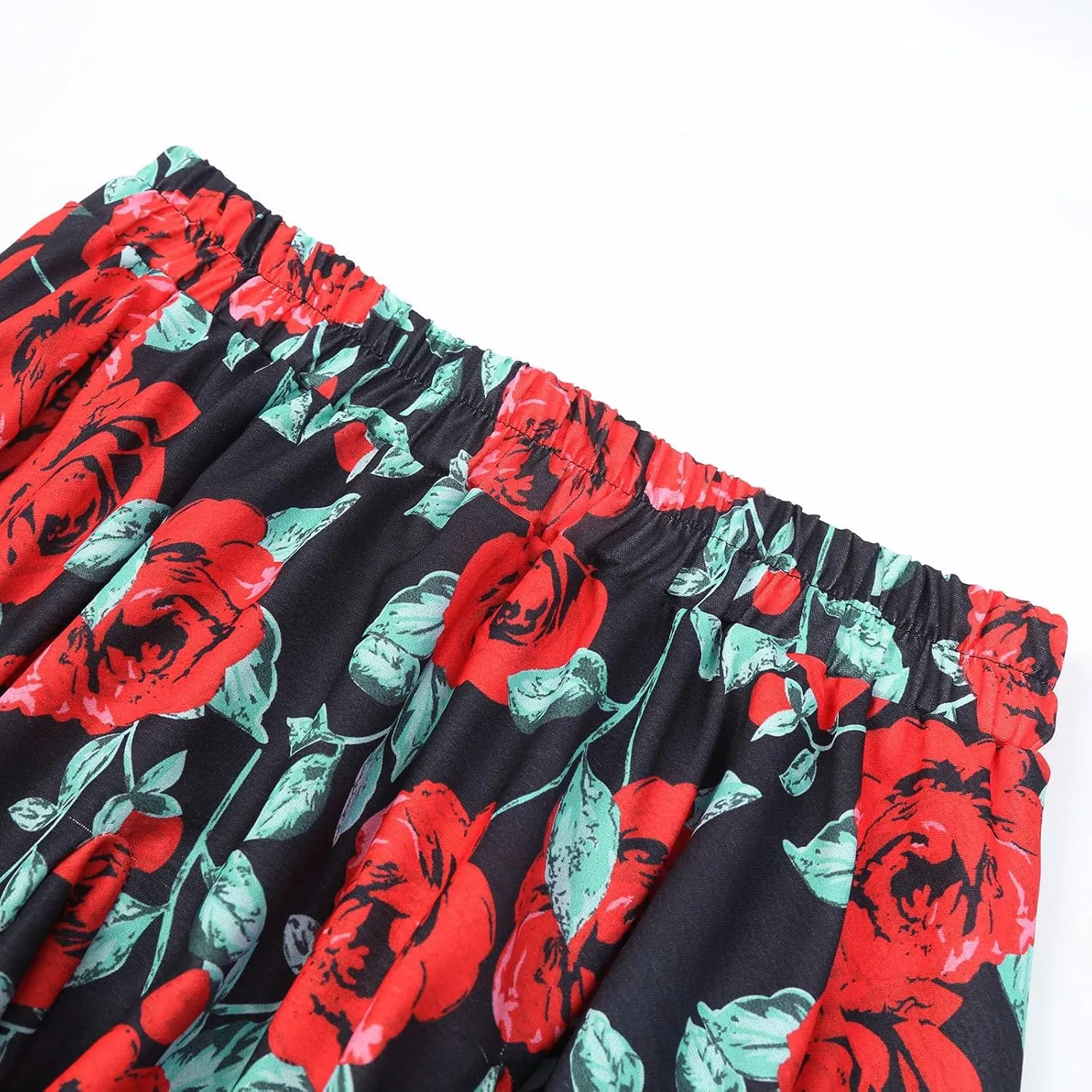 Womens Skirts for Summer Beach Vacation Bohemian Floral Print High Elastic Waist Trendy Pleated Maxi Skirts for Girls