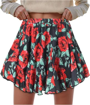 Womens Skirts for Summer Beach Vacation Bohemian Floral Print High Elastic Waist Trendy Pleated Maxi Skirts for Girls