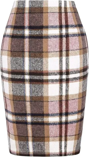 Women's Skirts Summer Casual Skirt High Waist Plaid Printed Pencil Skirt