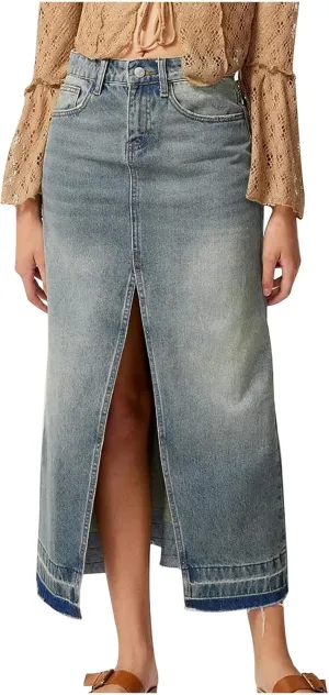 Women's Slit Front Long Denim Skirt Zipper Button Fly Stretch High Waisted Cargo Maxi Jean Skirt with Pockets 2025