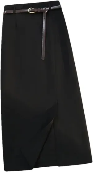Womens Spring Autumn Skirts Elegant High Waist Front Split High Waist Office Skirts