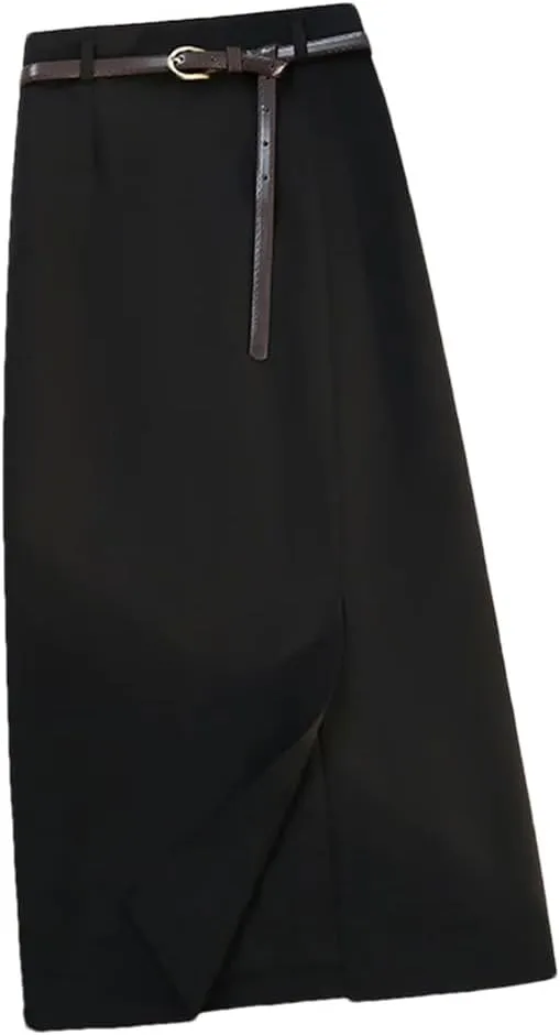 Womens Spring Autumn Skirts Elegant High Waist Front Split High Waist Office Skirts