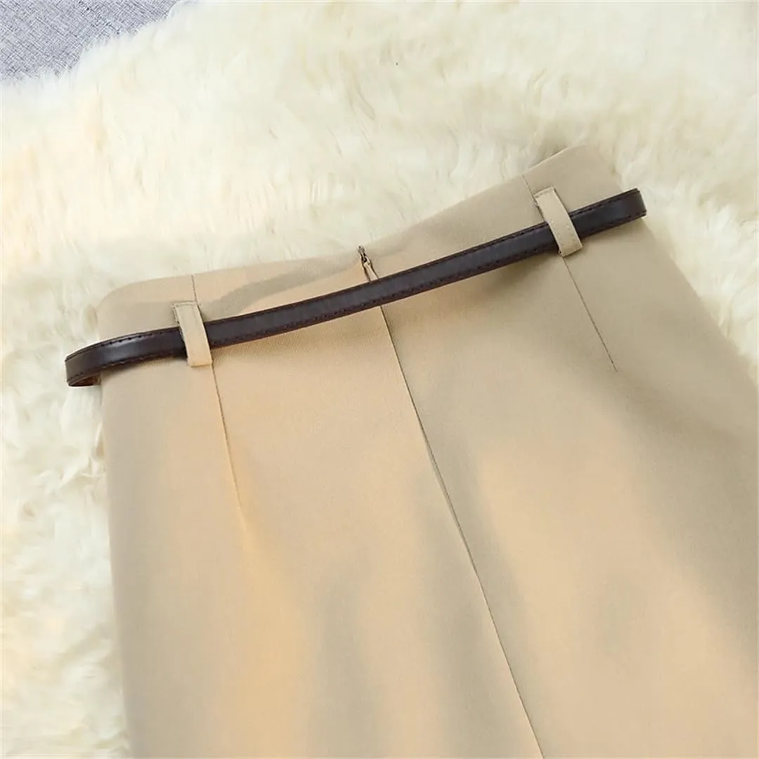 Womens Spring Autumn Skirts Elegant High Waist Front Split High Waist Office Skirts