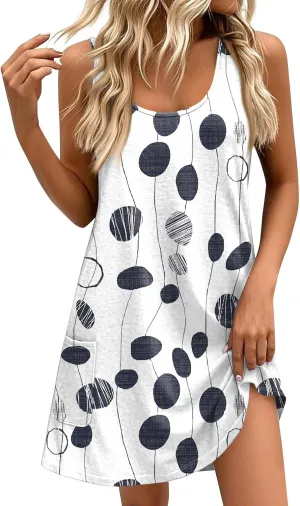 Women's Summer Dresses 2025 Beach Casual Sleeveless Floral Print Tank Dress V Neck Loose Sundress with Pocket S-3XL
