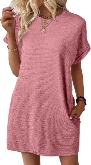 Womens Summer Dresses Casual Crewneck Short Sleeve T Shirt Dress 2025 Ribbed Mini Beach Vacation Dress