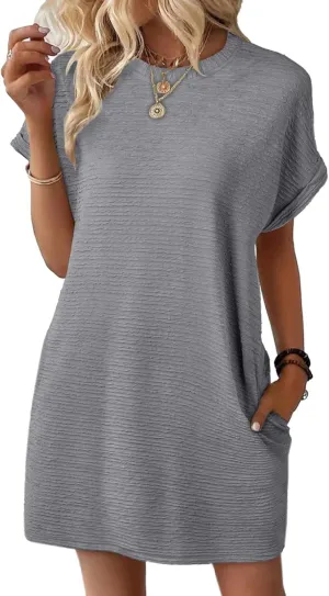 Womens Summer Dresses Casual Crewneck Short Sleeve T Shirt Dress 2025 Ribbed Mini Beach Vacation Dress