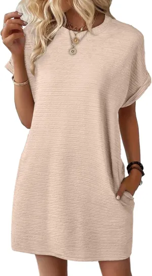 Womens Summer Dresses Casual Crewneck Short Sleeve T Shirt Dress 2025 Ribbed Mini Beach Vacation Dress