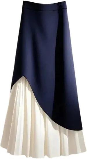 Women's Summer Pleated Midi Skirts French High Waist Office Lady Skirts