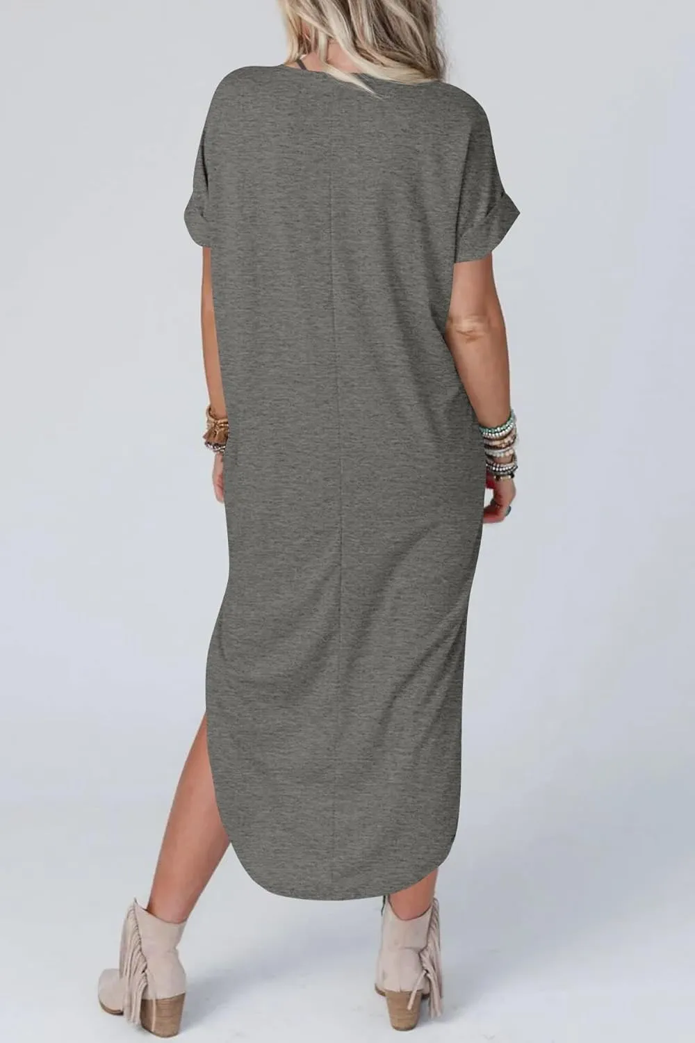 Womens Summer T Shirt Dress V Neck Short Sleeve Maxi Dresses Long Shirts with Pockets