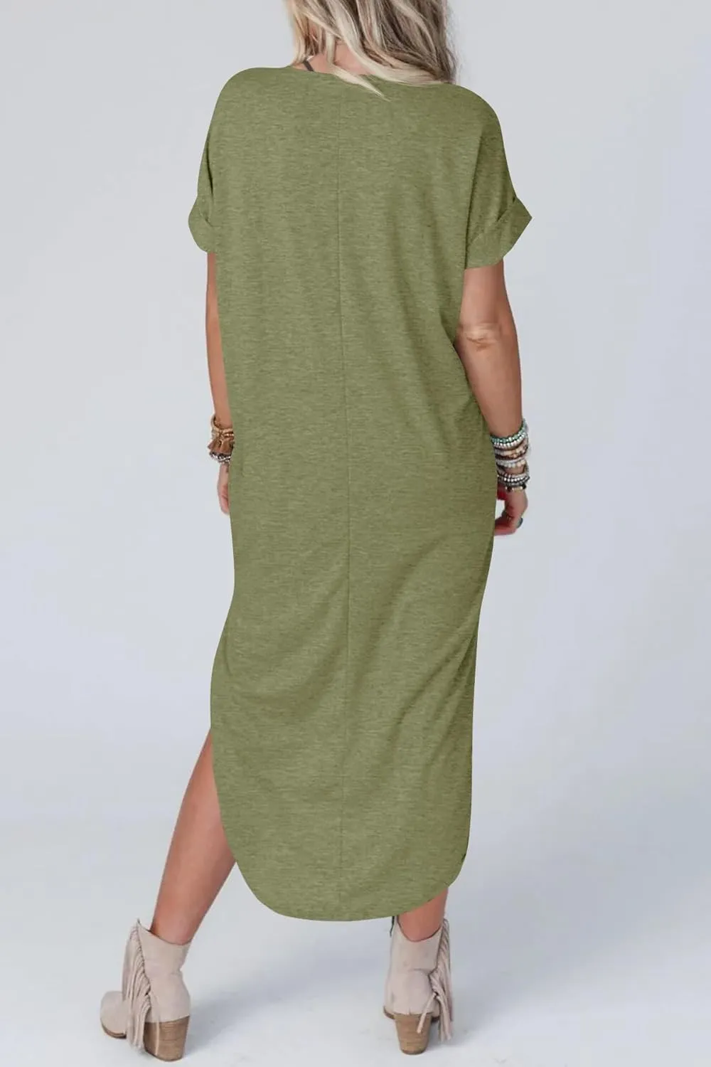 Womens Summer T Shirt Dress V Neck Short Sleeve Maxi Dresses Long Shirts with Pockets