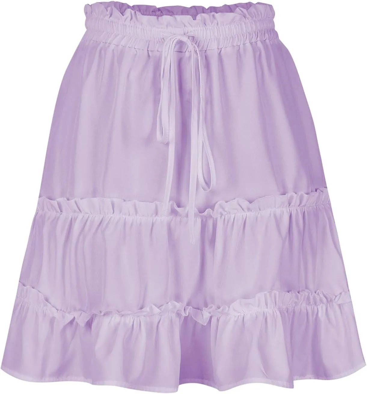 Women's Tiered Mini Skirts Elastic Ruffle Hem Beach Skirt Drawstring Stretch Flowy Pleated Boho Skirts