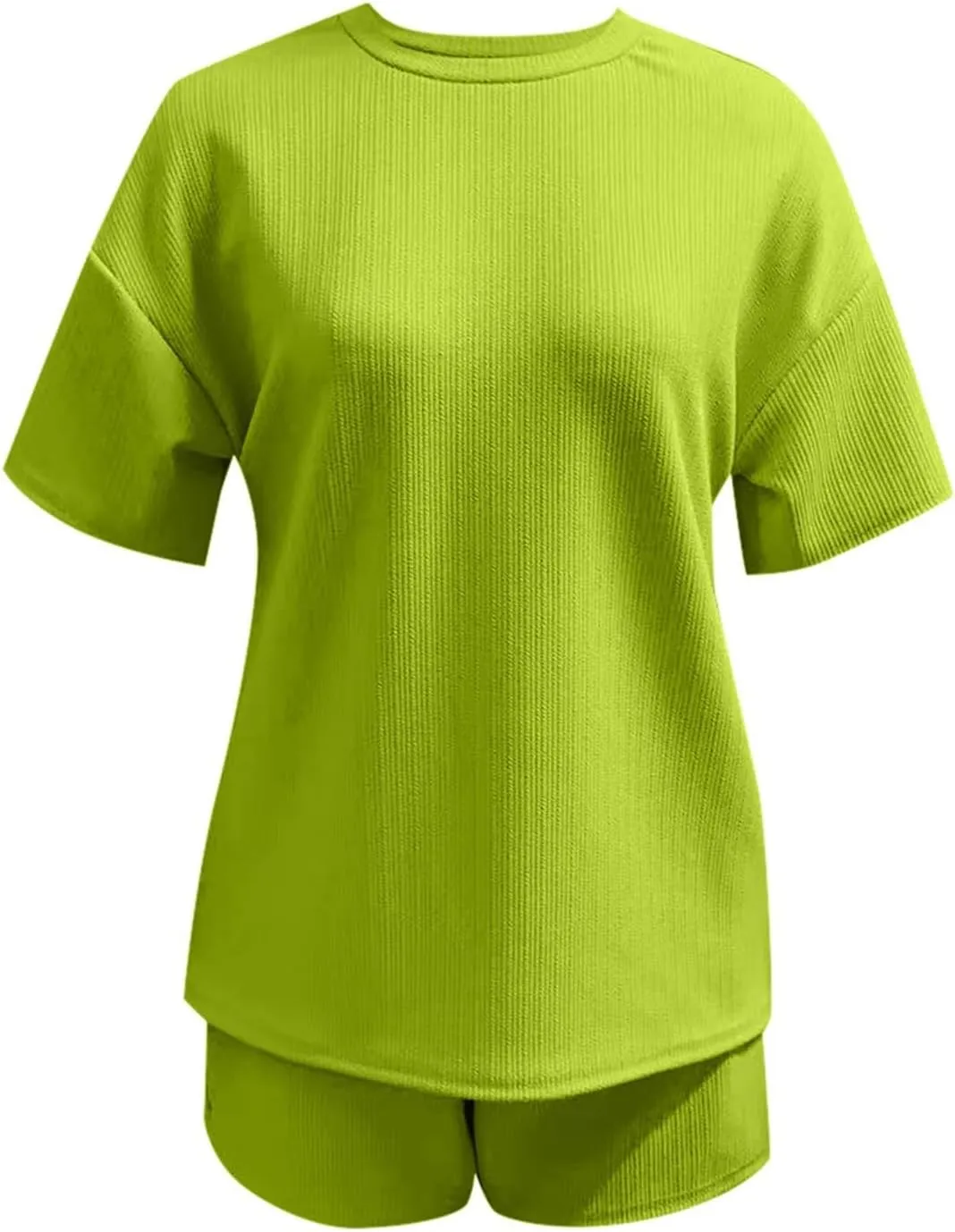Women's Two Piece Ribbed Knit Lounge Sets Short Sleeve Crew Neck Soft Tops Elastic Waisted Shorts Fashion Matching Sets