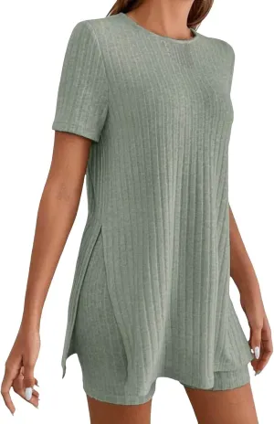Women's Two Piece Summer Outfits Sweater Set 2025 Travel Resort Wear Sleeveless Casual Knit Lounge Sets