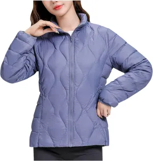Women's Winter Lightweight Quilted Jackets Fashion Casual Long Sleeve Zip Puffer Down Coats Teen Girls Padded Jackets