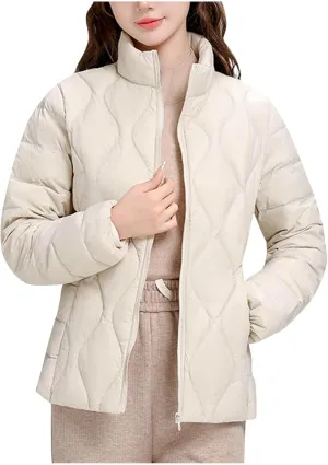 Women's Winter Lightweight Quilted Jackets Fashion Casual Long Sleeve Zip Puffer Down Coats Teen Girls Padded Jackets