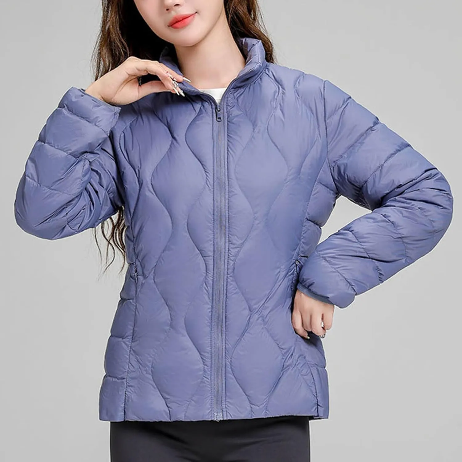 Women's Winter Lightweight Quilted Jackets Fashion Casual Long Sleeve Zip Puffer Down Coats Teen Girls Padded Jackets
