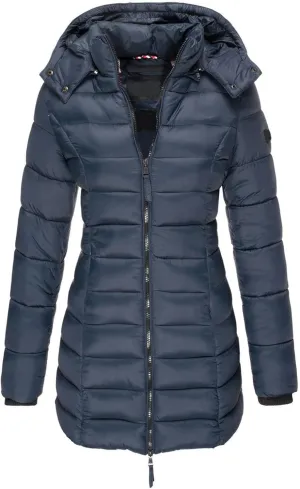 Women's Winter Thickened Quilted Puffer Jacket Zipper Pockets Bubble Coat Removable Hood Faux Fur Collar Overcoat
