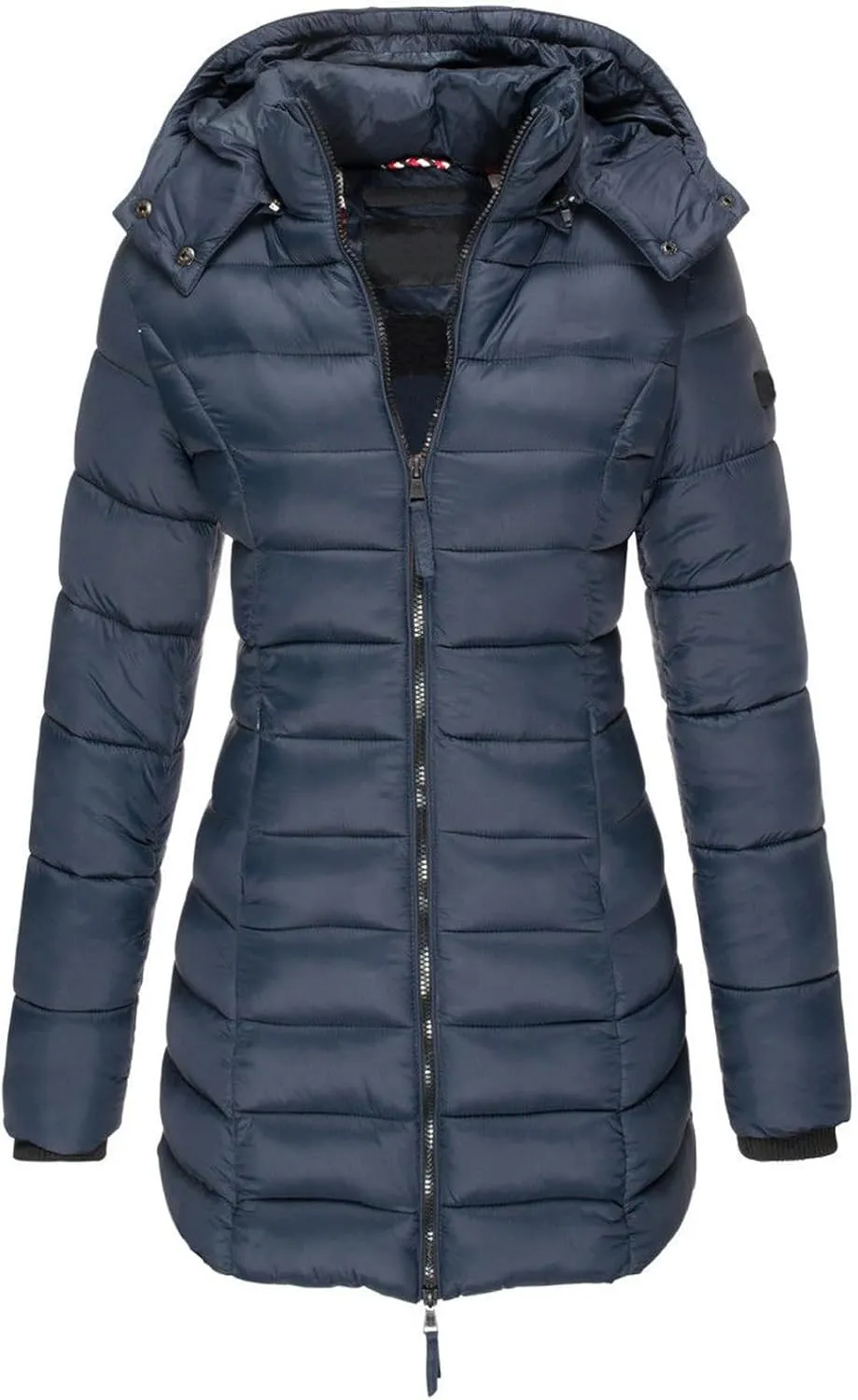 Women's Winter Thickened Quilted Puffer Jacket Zipper Pockets Bubble Coat Removable Hood Faux Fur Collar Overcoat
