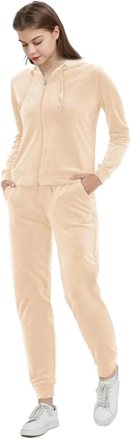 Woolicity Women's Sweatsuits Set 2 Piece Velour Full Zip Hoodie Tracksuits Sportswear with Pocket