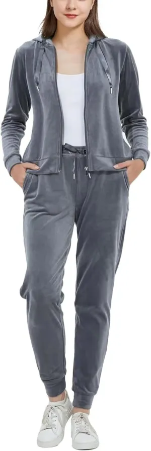 Woolicity Women's Sweatsuits Set 2 Piece Velour Full Zip Hoodie Tracksuits Sportswear with Pocket