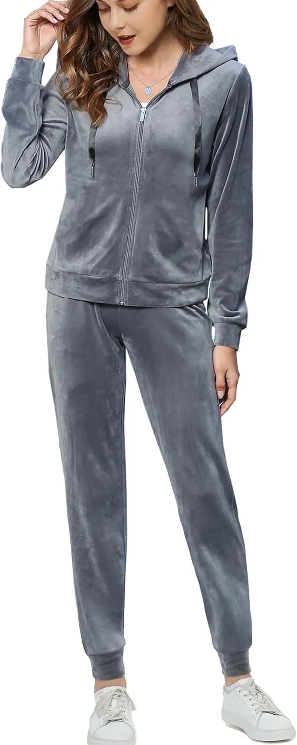 Woolicity Women's Sweatsuits Set 2 Piece Velour Full Zip Hoodie Tracksuits Sportswear with Pocket