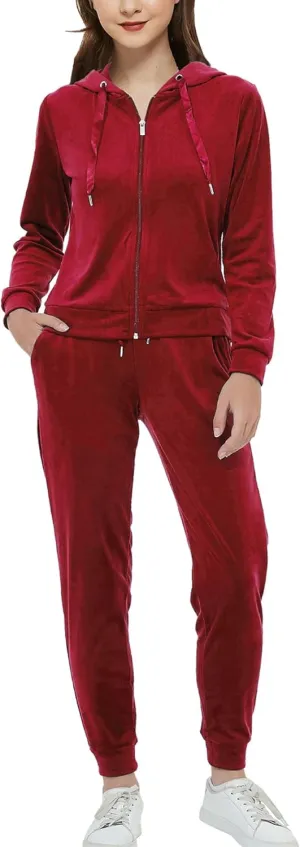 Woolicity Women's Sweatsuits Set 2 Piece Velour Full Zip Hoodie Tracksuits Sportswear with Pocket