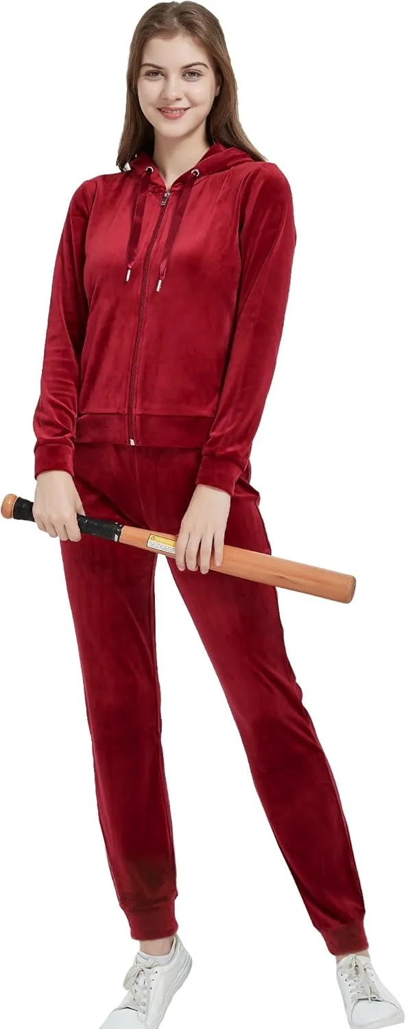 Woolicity Women's Sweatsuits Set 2 Piece Velour Full Zip Hoodie Tracksuits Sportswear with Pocket