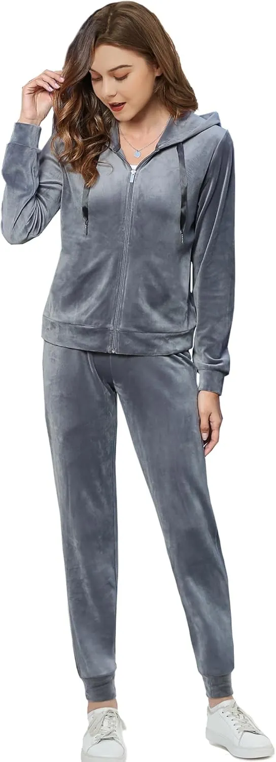 Woolicity Women's Sweatsuits Set 2 Piece Velour Full Zip Hoodie Tracksuits Sportswear with Pocket