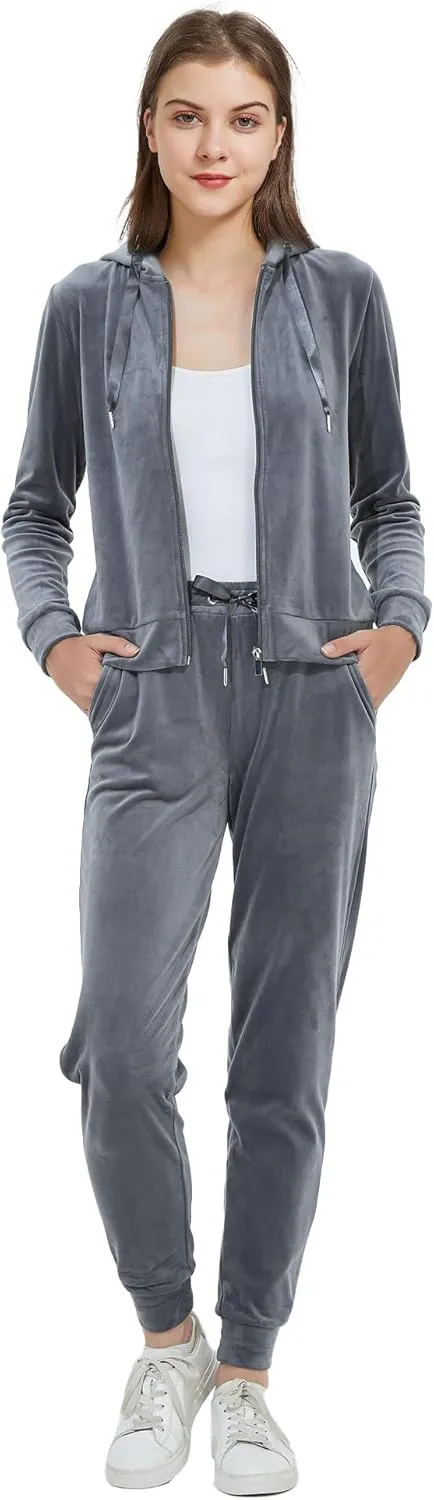Woolicity Women's Sweatsuits Set 2 Piece Velour Full Zip Hoodie Tracksuits Sportswear with Pocket