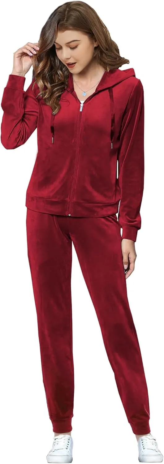Woolicity Women's Sweatsuits Set 2 Piece Velour Full Zip Hoodie Tracksuits Sportswear with Pocket