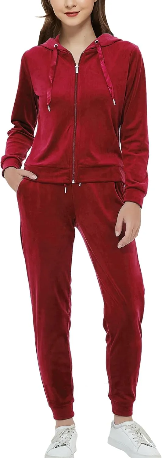 Woolicity Women's Sweatsuits Set 2 Piece Velour Full Zip Hoodie Tracksuits Sportswear with Pocket