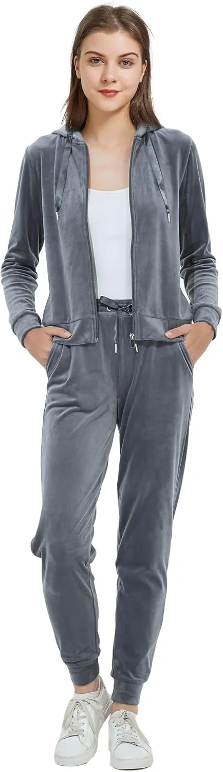 Woolicity Women's Sweatsuits Set 2 Piece Velour Full Zip Hoodie Tracksuits Sportswear with Pocket