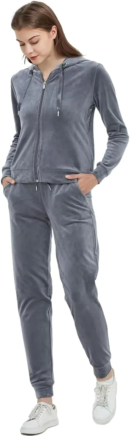 Woolicity Women's Sweatsuits Set 2 Piece Velour Full Zip Hoodie Tracksuits Sportswear with Pocket