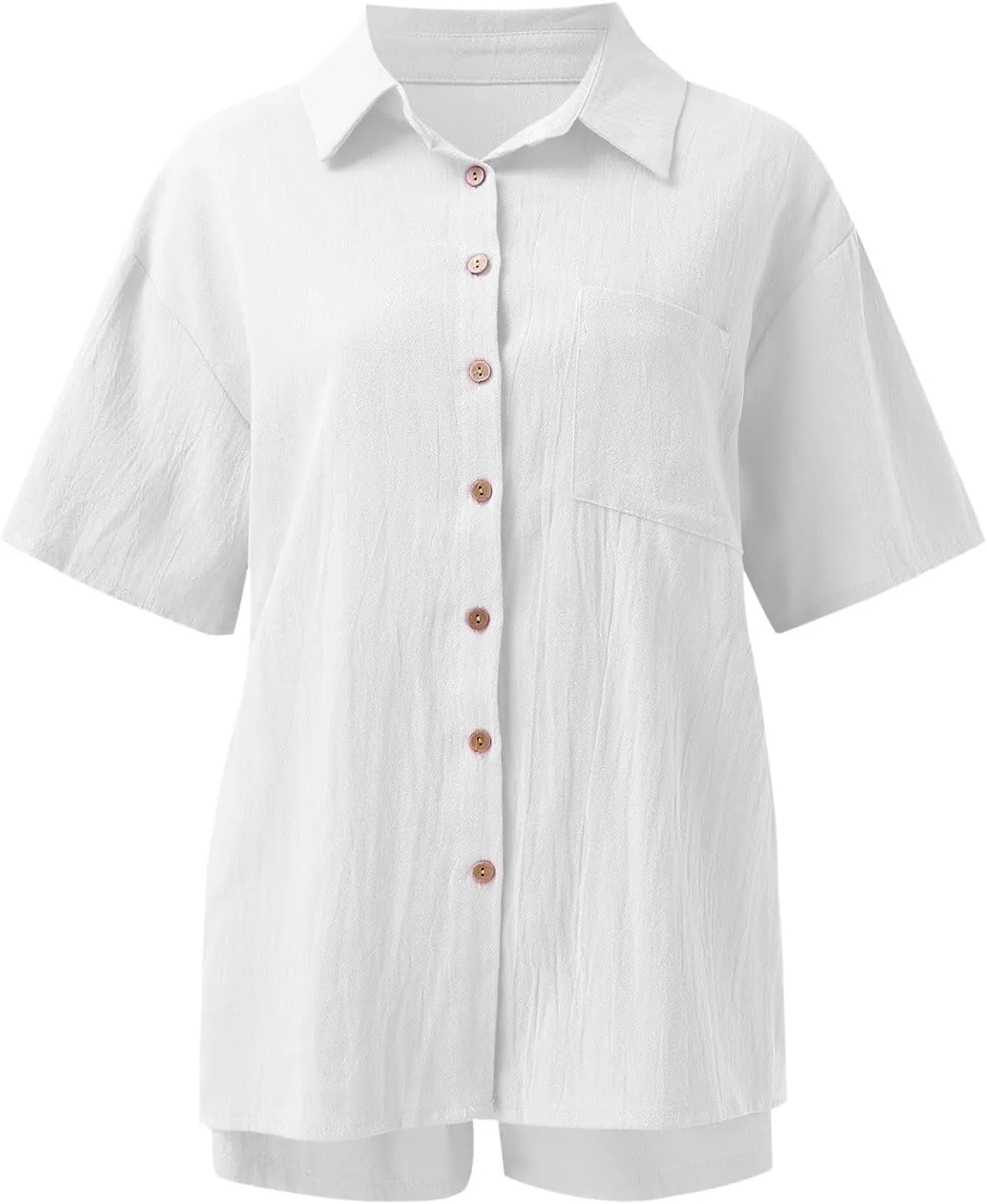 WYTong Women Summer Linen Button Down Shirt & Shorts Set 2 Piece Outfits with Pockets Casual Beach Vacation Loungewear