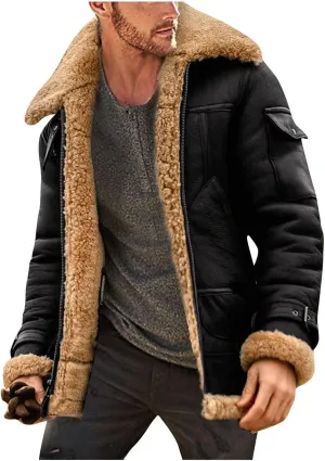 XIAXOGOOL Jackets For Men,Men's Shearling Coat Faux Suede Sherpa Lined Winter Thicken Warm Jacket With Pockets