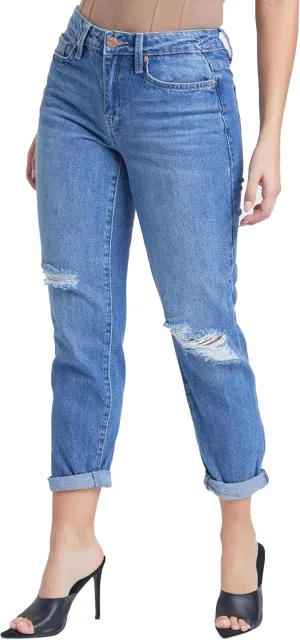 YMI Women's Junior Hybrid Dream Easy Fit Boyfriend Jean with Rolled Cuffed Ankle